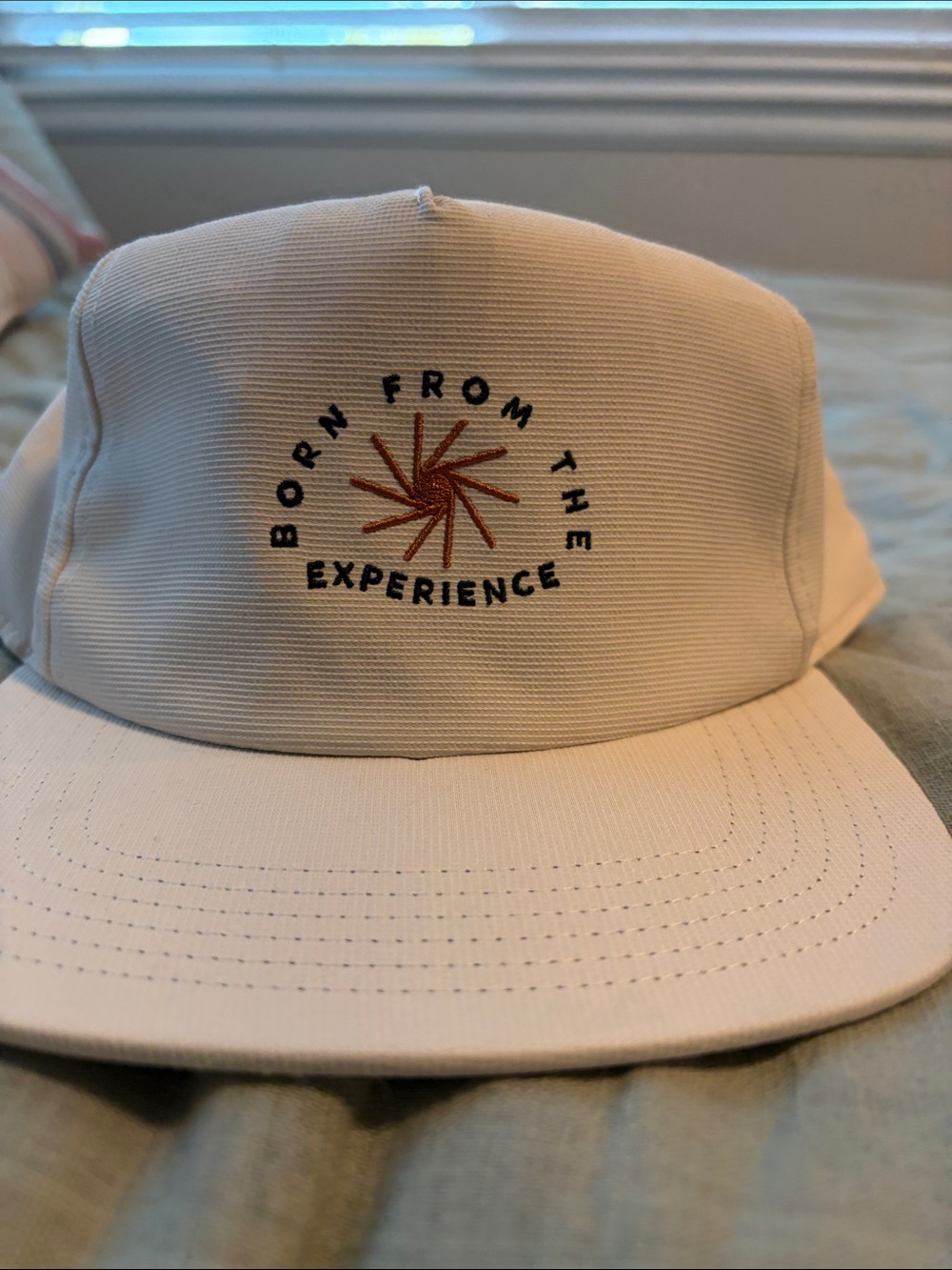 Prana Cream 5-Panel Cap with Brown Starburst Embroidery